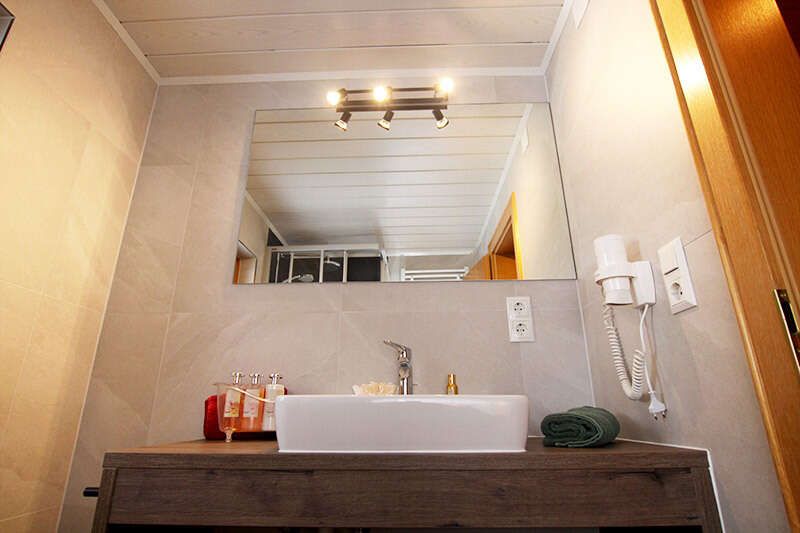 Badezimmer mit Dusche im Appartement 3 im Haus Karlspitz in Fendels